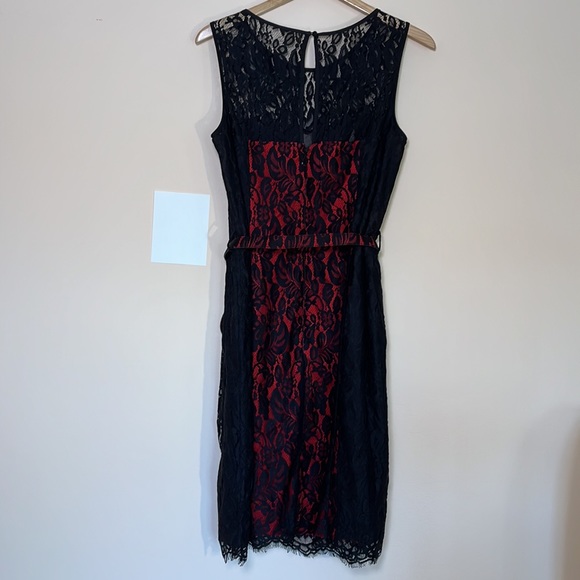 New City Chic belted black lace dress with red underlay plus size - Picture 2 of 8